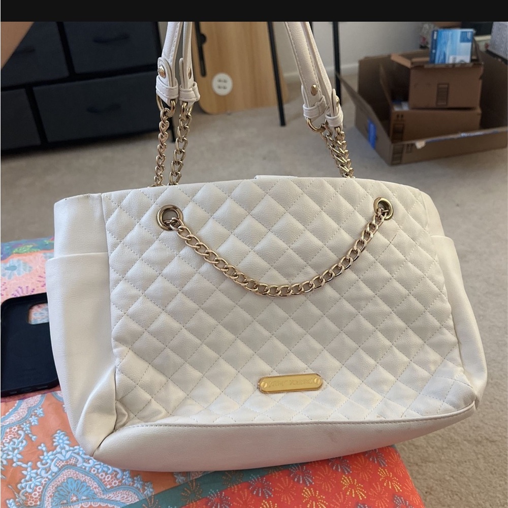 Betsey Johnson White and Gold Quilted Shoulder Bag